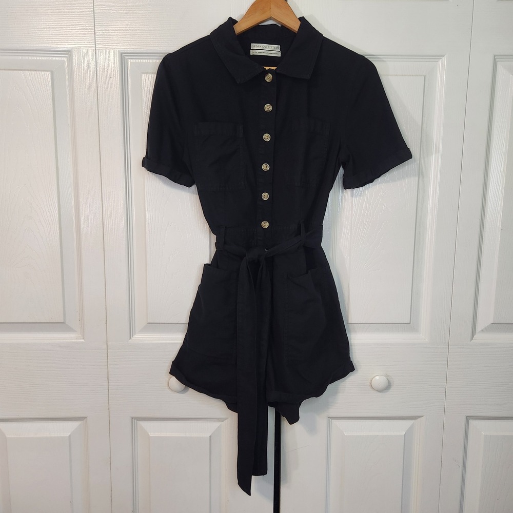 Urban Outfitters Black Cotton‎ Utility Button Front Tie Waist Romper Medium Y2K